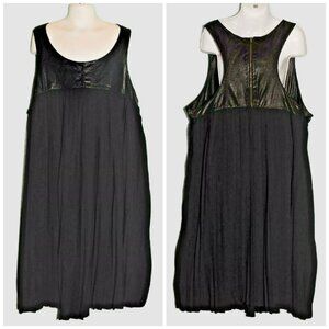 Jr Girls Monteau Pleated Chiffon & Faux Leather Black Party Dress Size M Empire